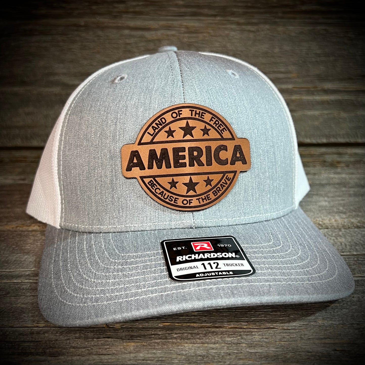 America - Land of the Free Because of the Brave Leather Patch Hat