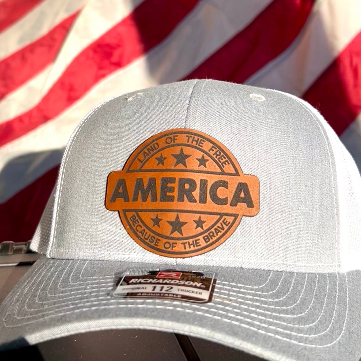 America - Land of the Free Because of the Brave Leather Patch Hat